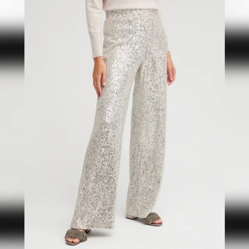 CABLE & GAUGE  CHAMPAGNE WIDE LEG SEQUIN PANT   M